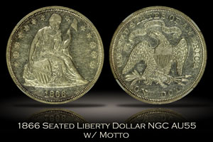 1866 Seated Liberty Dollar with Motto NGC AU55