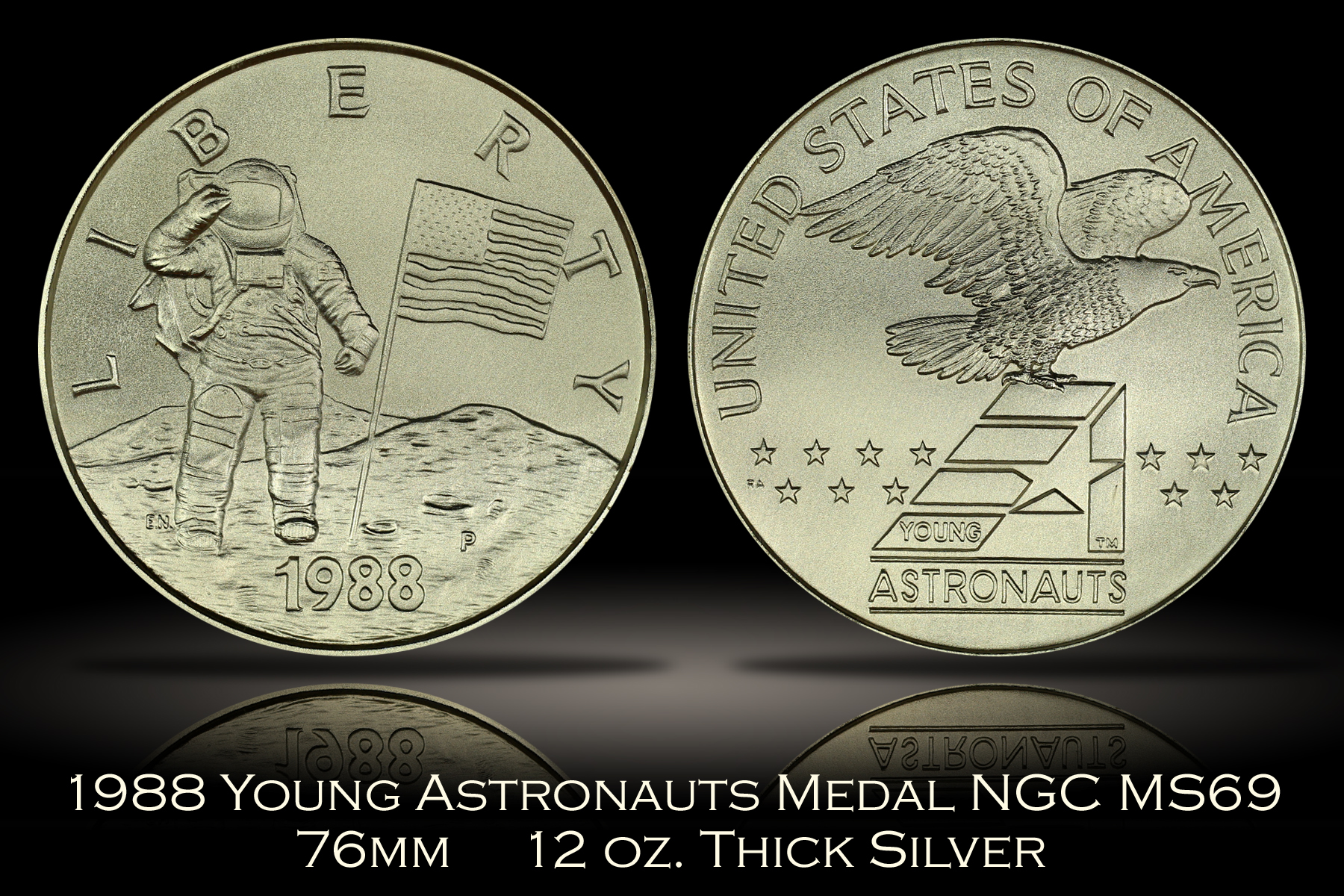 1988 Young Astronauts 6 oz. & 12 oz. Silver Medal Set NGC MS69