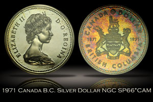 1971 Canada British Columbia Silver Dollar NGC SP66* Cameo