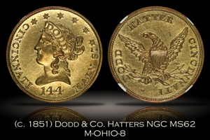 (c. 1851) Dodd & Co. Hatters Token M-OHIO-8 NGC MS62