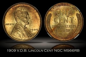 1909 V.D.B. Lincoln Cent NGC MS66RB