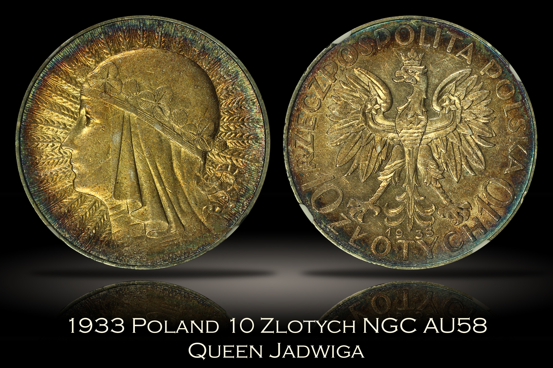 1933 Poland 10 Zlotych Queen Jadwiga NGC AU58
