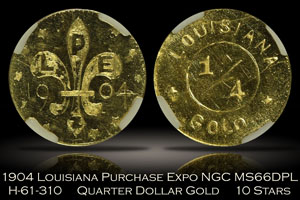 1904 Louisiana Purchase Expo Gold 1/4 Dollar NGC MS66DPL