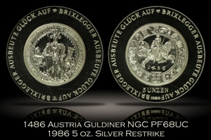 1486 Austria Guldiner NGC PF68UC 1986 5 Ounce Silver Restrike