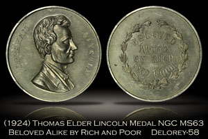 1924 Thomas Elder Lincoln Medal Delorey-58 NGC MS63