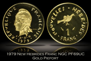 1979 New Hebrides Gold Franc Piefort NGC PF69UC