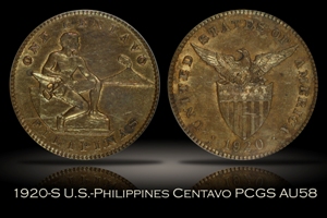 1920-S U.S.-Philippines One Centavo PCGS AU58
