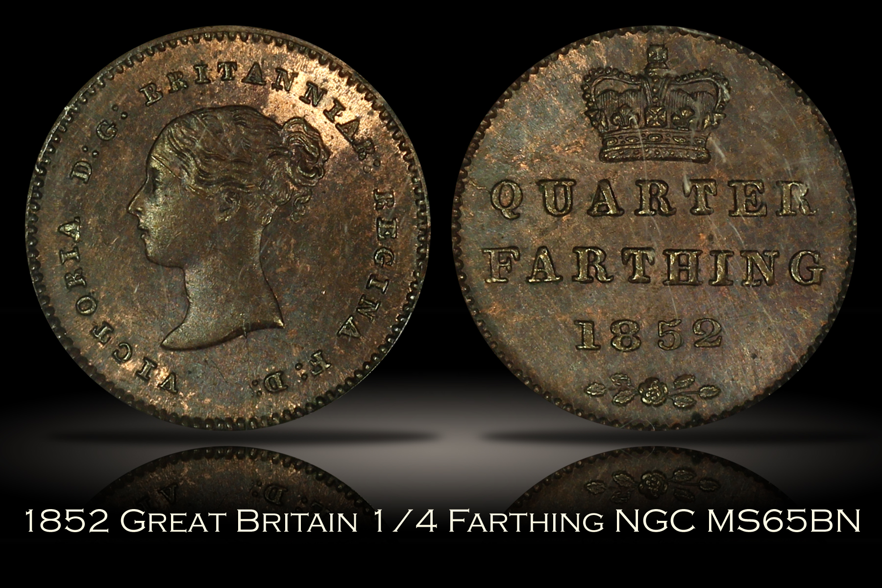 1852 Great Britain Quarter Farthing NGC MS65BN