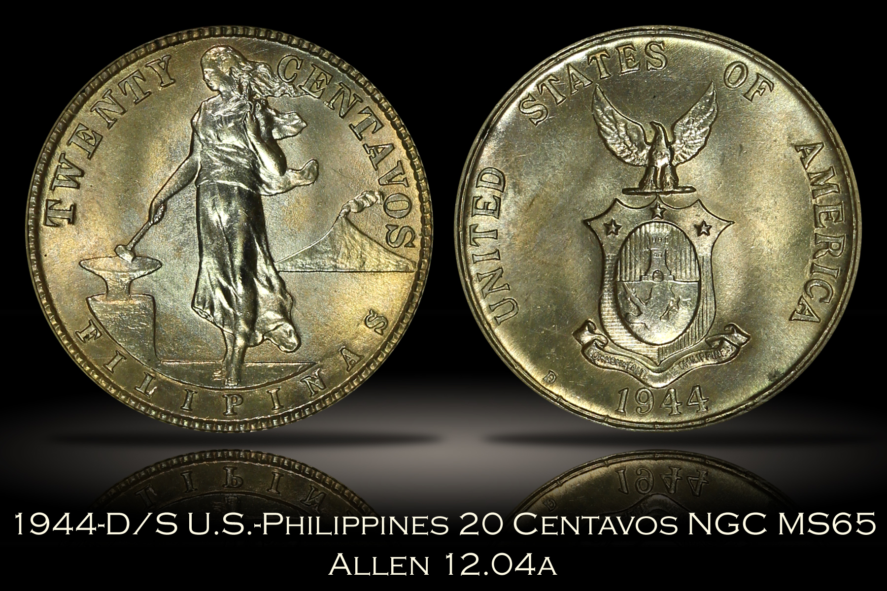 1944-D/S U.S.-Philippines 20 Centavos NGC MS65 Allen 12.04a