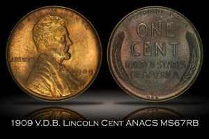 1909 V.D.B. Lincoln Cent ANACS MS67RB