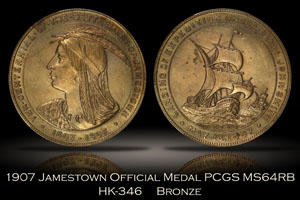 1907 Jamestown Tercentennial Official Medal HK-346 PCGS MS64RB