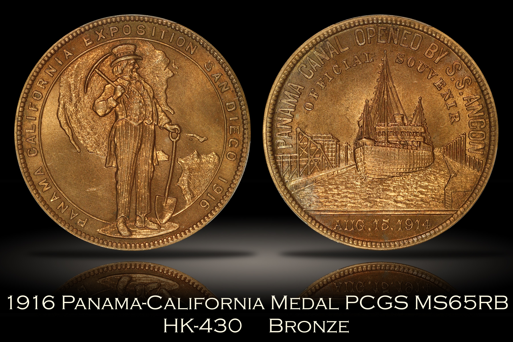 1916 Panama-California Official Medal Bronze HK-430 PCGS MS65RB