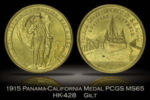 1915 Panama-California Official Medal Gilt HK-428 PCGS MS65