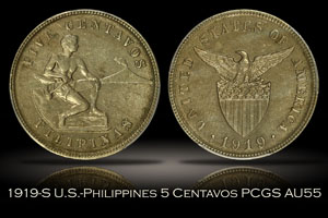 1919-S U.S.-Philippines 5 Centavos PCGS AU55
