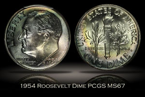 1954 Roosevelt Dime PCGS MS67