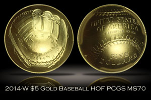 2014-W $5 Gold Baseball Hall of Fame PCGS MS70