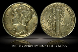 1923-S Mercury Dime PCGS AU55