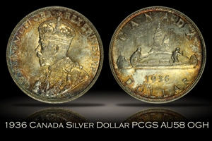 1936 Canada Silver Dollar PCGS AU58 OGH