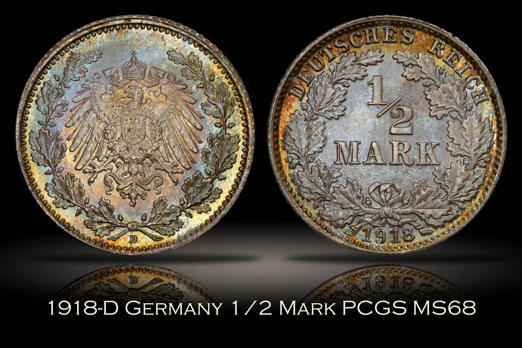 1918-D Germany 1/2 Mark PCGS MS68