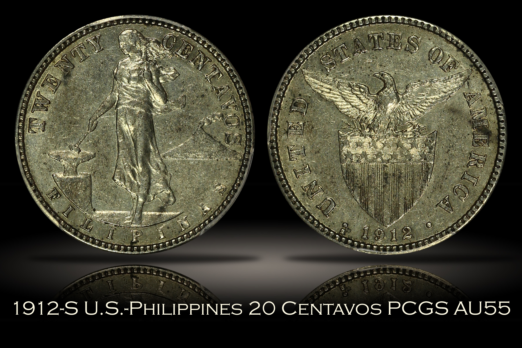1912-S U.S.-Philippines 20 Centavos PCGS AU55