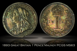 1893 Great Britain 1 Pence Maundy PCGS MS63