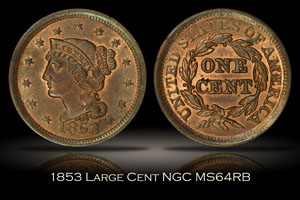 1853 Large Cent NGC MS64RB
