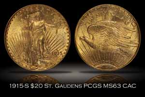 1915-S $20 St. Gaudens Gold PCGS MS63 OGH CAC