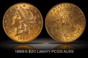 1889-S $20 Liberty Gold PCGS AU55