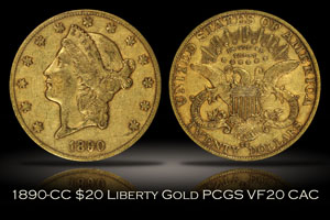 1890-CC $20 Liberty Gold PCGS VF20 CAC