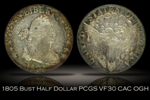1805 Bust Half Dollar PCGS VF30 CAC O-109