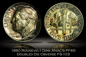 1960 Roosevelt Dime ANACS PF65 DDO FS-103